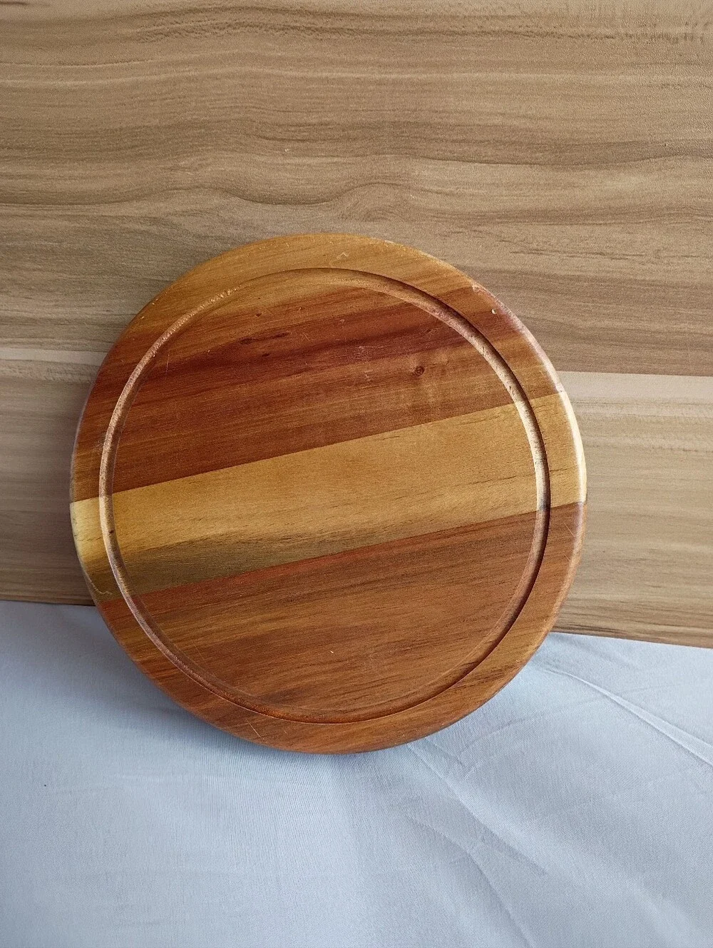 Wooden Round Cheese Board Set with Knife Trio - Natural Brown